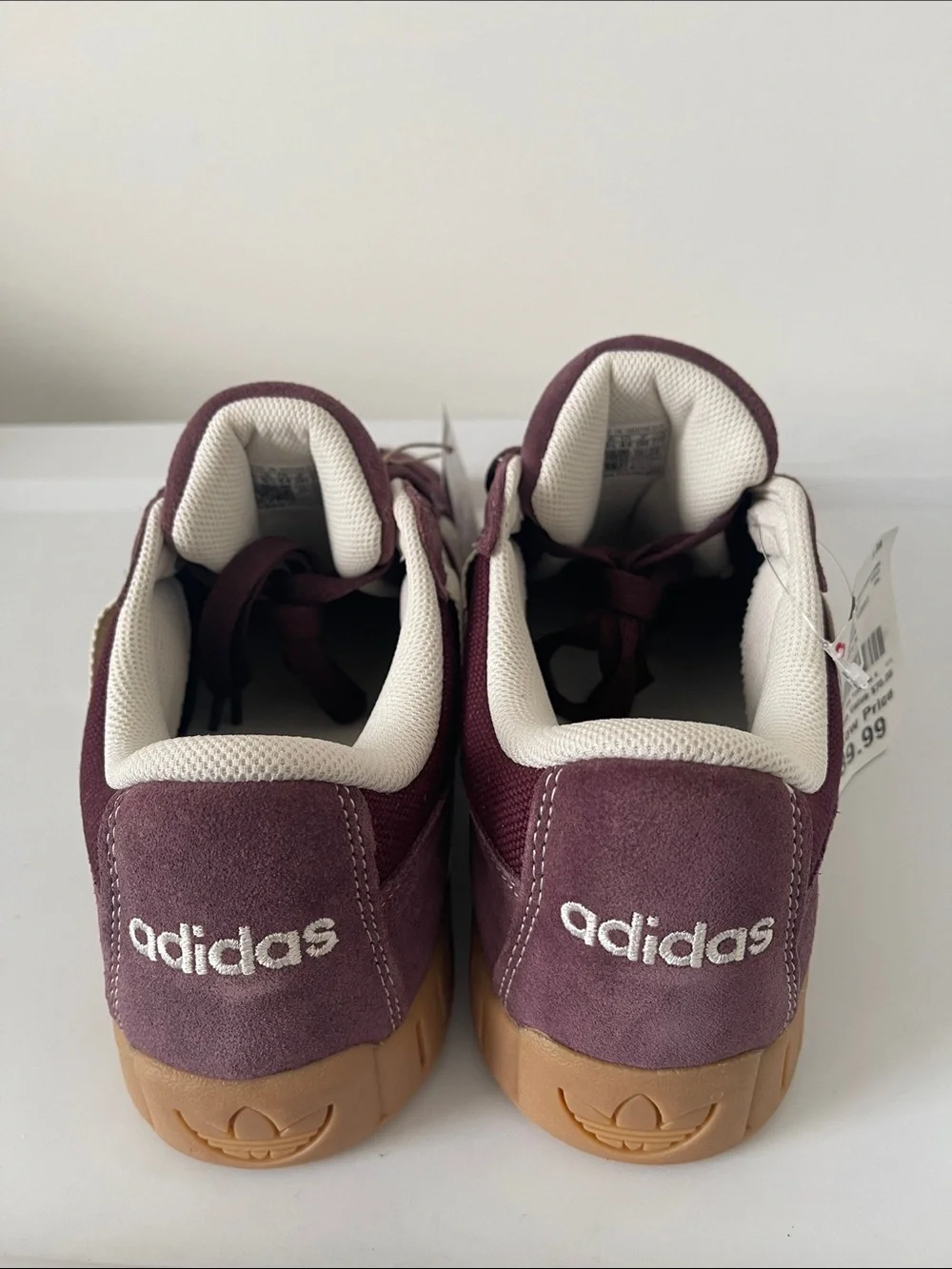 adidas Burgundy and White Suede Low-Top Sneakers with Gum Sole